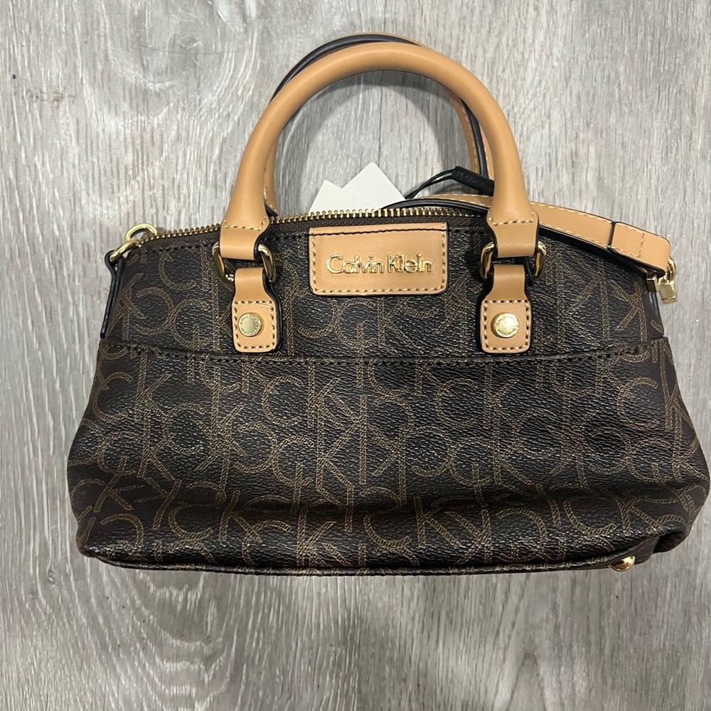 Calvin Klein Black and Tan Monogram Satchel